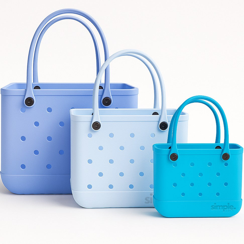 blue travel tote bag Set of 3 Blue Rubber Tote Bags – Waterproof EVA Beach, Gym & Travel Totes
