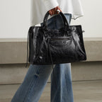Black Medium Leather Shoulder Bag with Moto Stud and Buckle Details