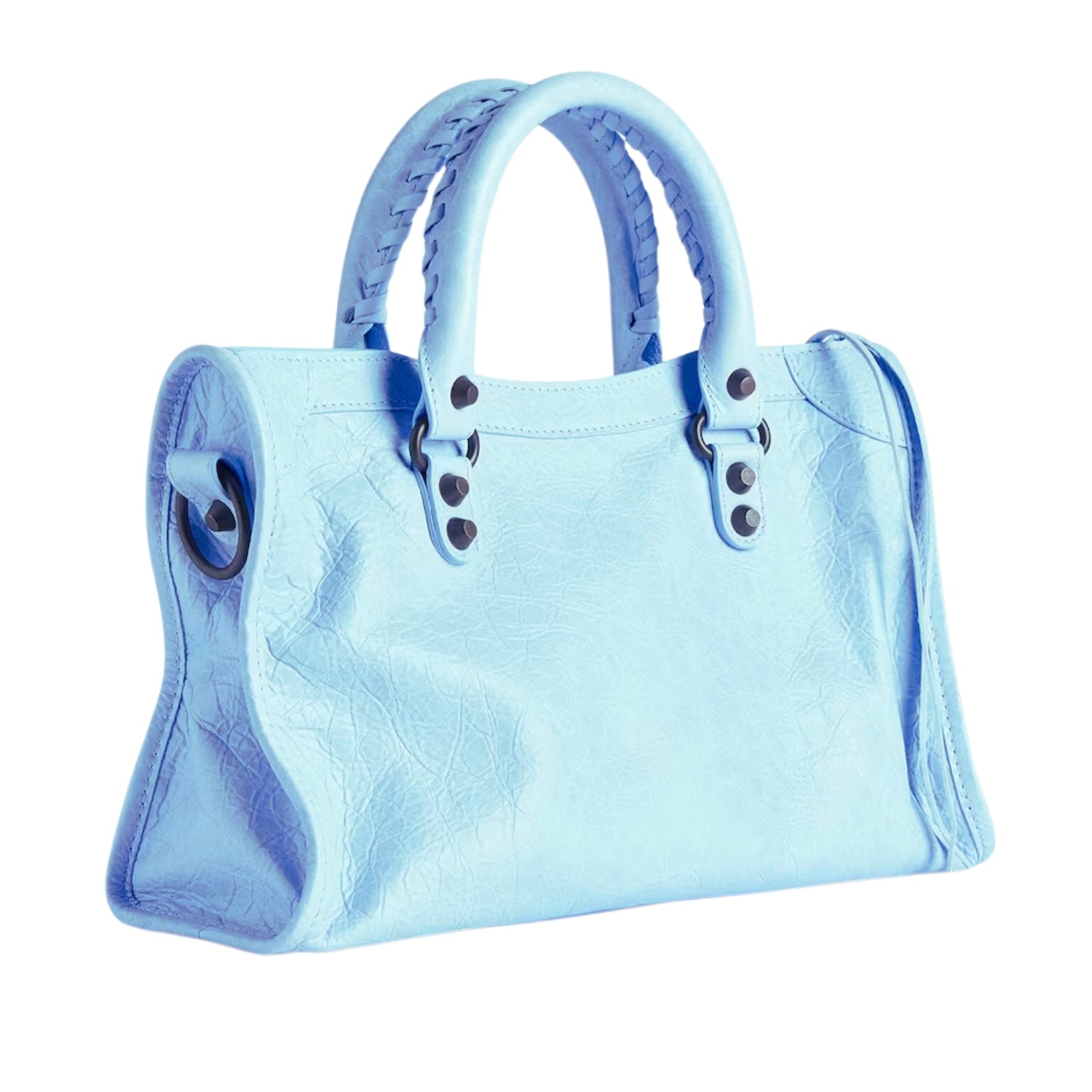 Small City-Style Leather Shoulder Bag – Moto Detail with Top
