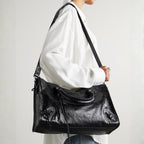 Black Medium Leather Shoulder Bag with Moto Stud and Buckle Details