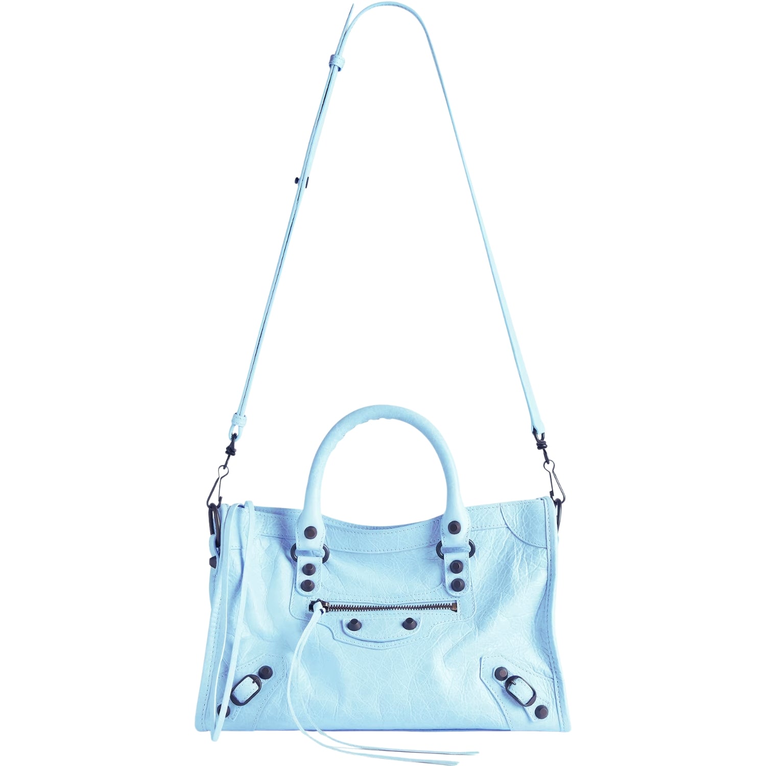 Small City-Style Leather Shoulder Bag – Moto Detail with Top