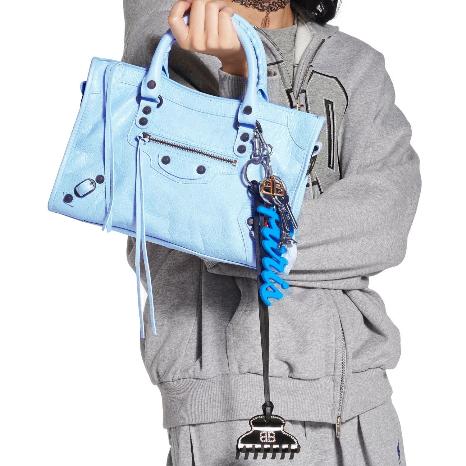 Sky blue small city tote bag – stylish crossbody inspired design