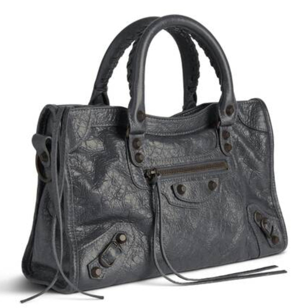 Dark Gray Medium Leather Shoulder Bag with Moto Stud and Buckle Details