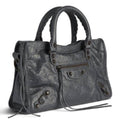 Dark Gray Medium Leather Shoulder Bag with Moto Stud and Buckle Details