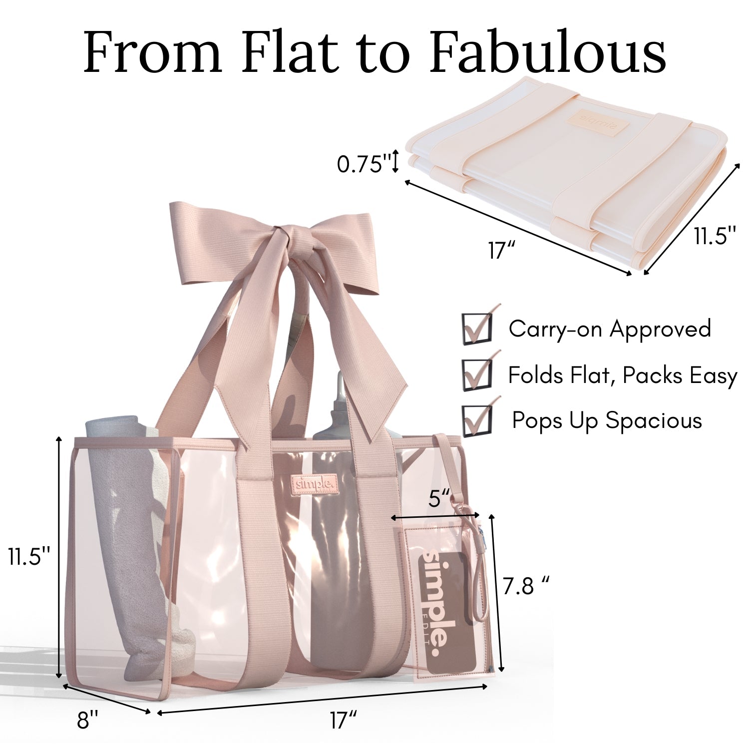 Pink Jelly Tote Bow Bag travel foldable carryon approved size