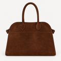 Belted 10 suede leather tote in coffee brown — front view