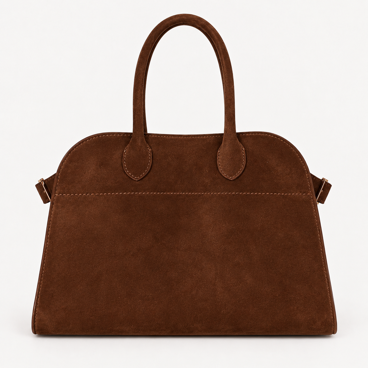 Belted 10 suede leather tote in coffee brown — front view