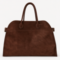 Belted 15 large suede leather tote in coffee brown — front view