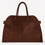 Belted 15 large suede leather tote in coffee brown — front view
