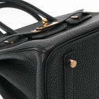Classic 30 structured togo leather tote in black — stitching detail