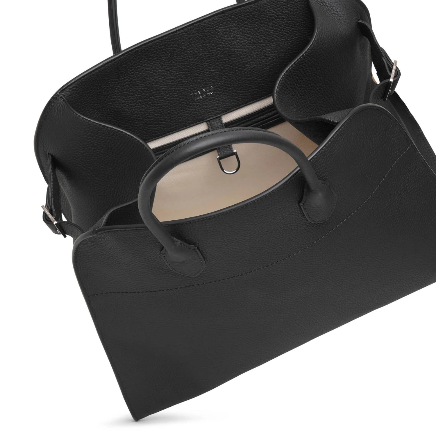 Margaux15 black grained leather bag with silver hardware details