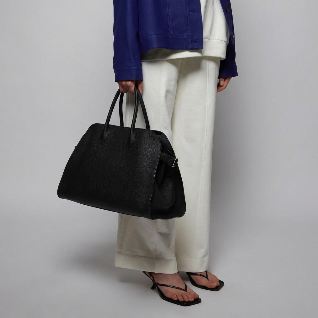 Margaux15 black grained leather bag with silver hardware model shot