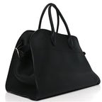 Belted 15 grained leather tote in black — hardware detail