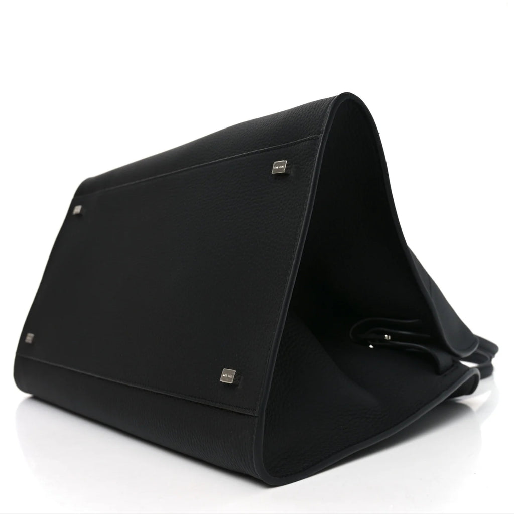 Margaux15 black grained leather bag with silver hardware details