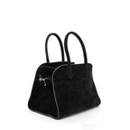 Belted 10 suede leather tote in black — detail view