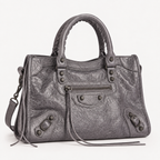 Dark Gray Medium Leather Shoulder Bag with Moto Stud and Buckle Details