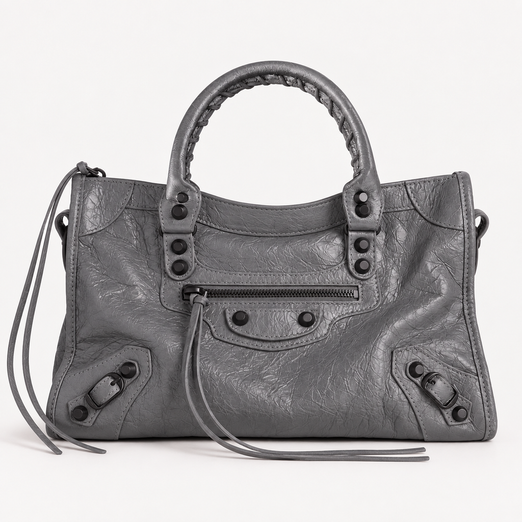 Small Dark Gray Leather Shoulder Bag with Moto-Inspired Studs