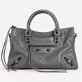 Small Dark Gray Leather Shoulder Bag with Moto-Inspired Studs