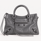 Small Dark Gray Leather Shoulder Bag with Moto-Inspired Studs