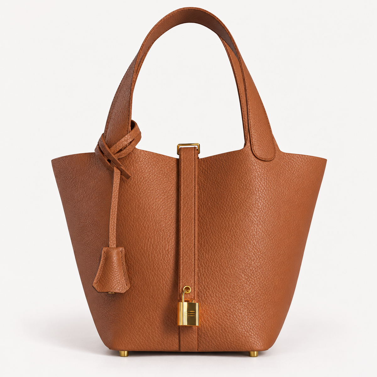 Classic 18 bucket bag in gold leather with mini lock design and gold-tone hardware