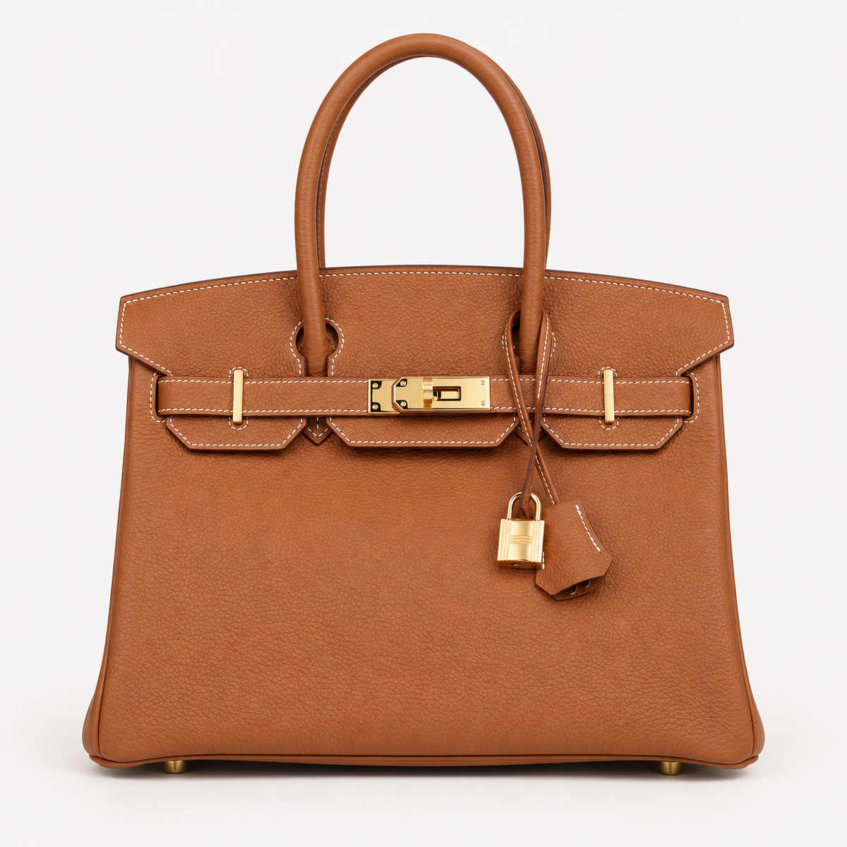 Classic 30 structured togo leather tote in brown with gold hardware