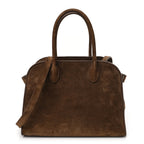 Belted 10 suede leather tote in coffee brown — detail view