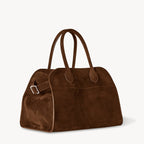 Belted 10 suede leather tote in coffee brown with belted side details