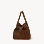 Belted 10 suede leather tote in coffee brown — back view