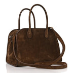 Belted 10 suede leather tote in coffee brown — side view