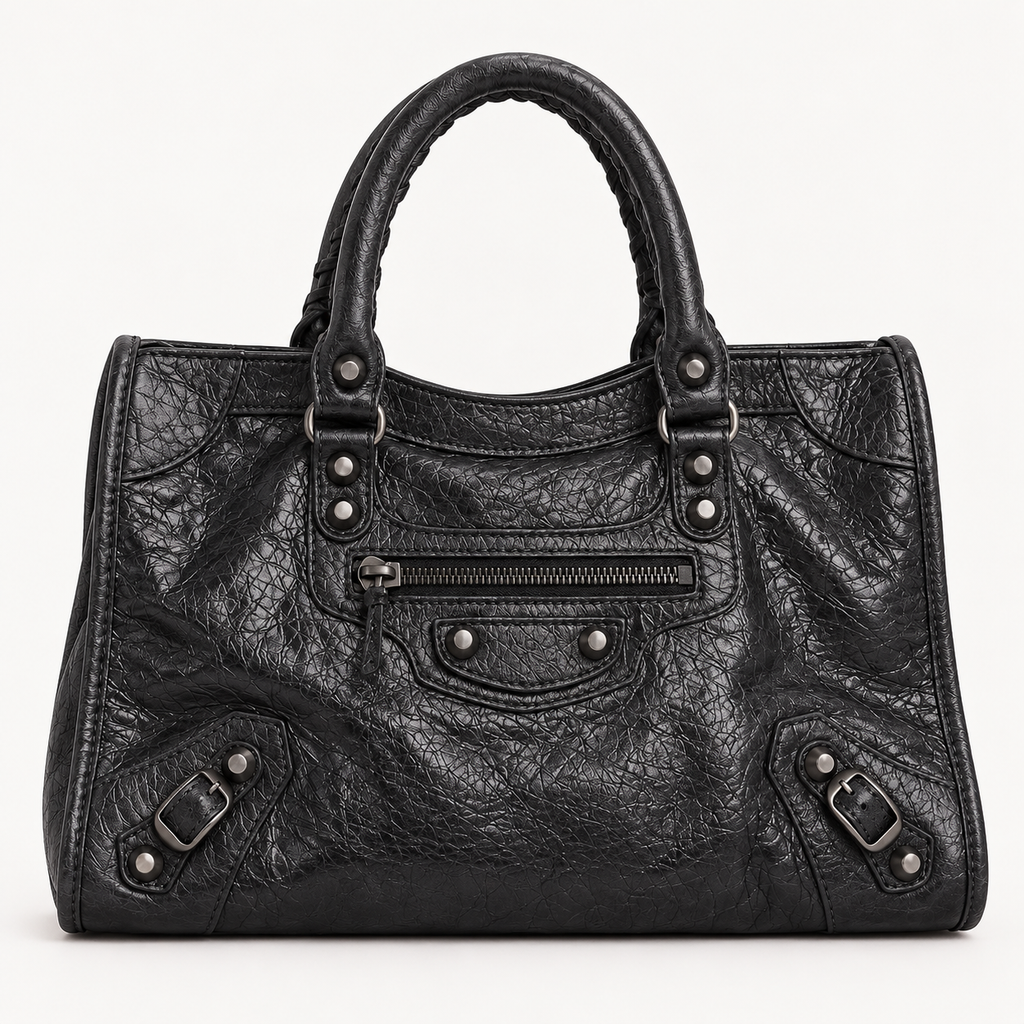 Black Medium Leather Shoulder Bag with Moto Stud and Buckle Details