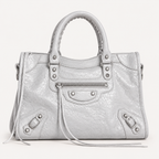 Light Gray Medium Leather Shoulder Bag with Moto Stud and Buckle Details