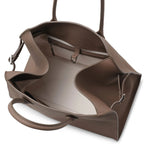 Belted 15 grained leather tote in dark taupe — texture detail