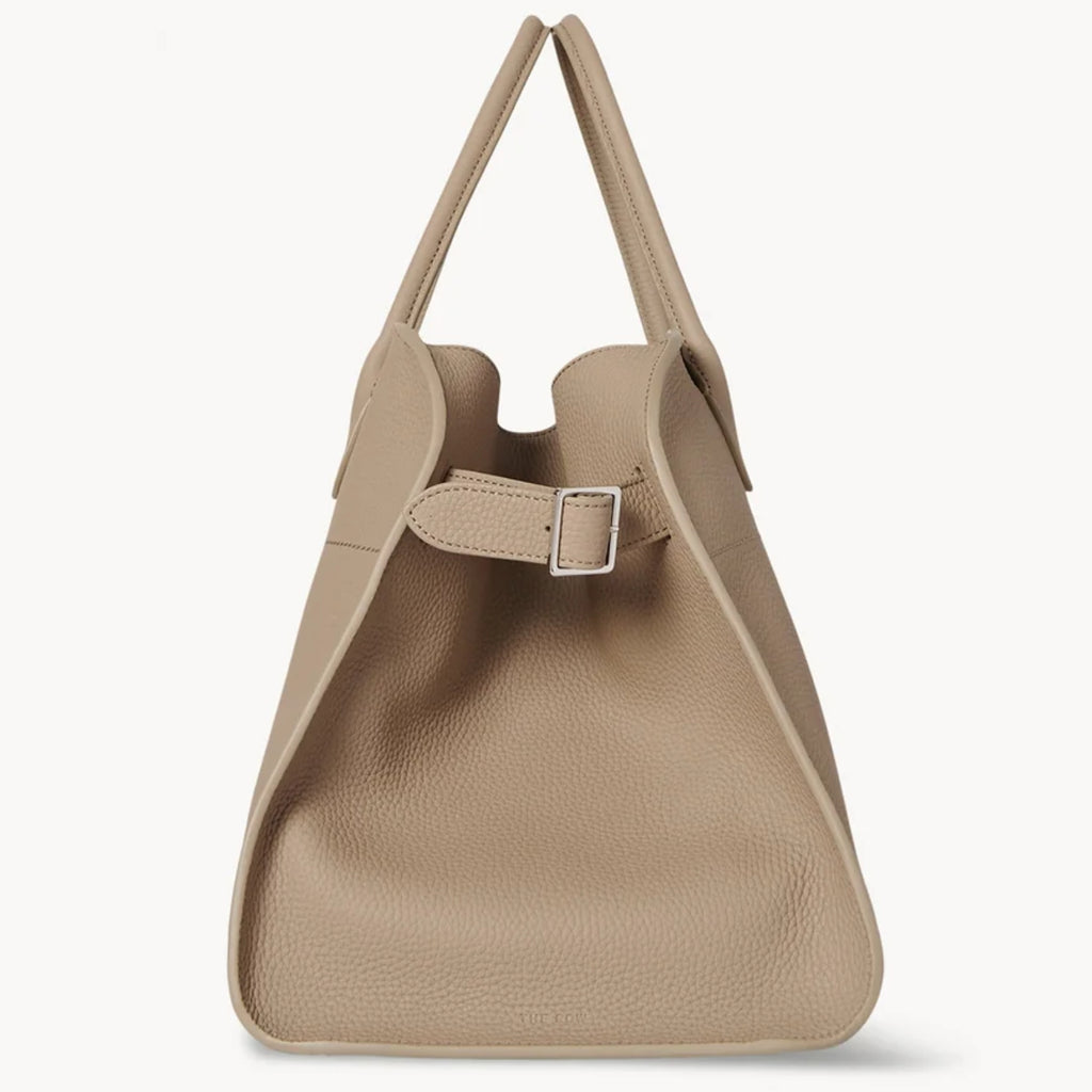 Margaux15 taupe grained leather bag with silver hardware details
