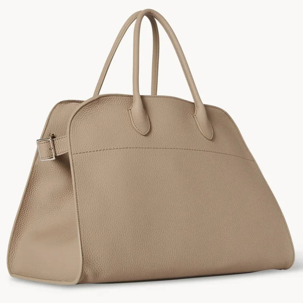 Margaux15 taupe grained leather bag with silver hardware details