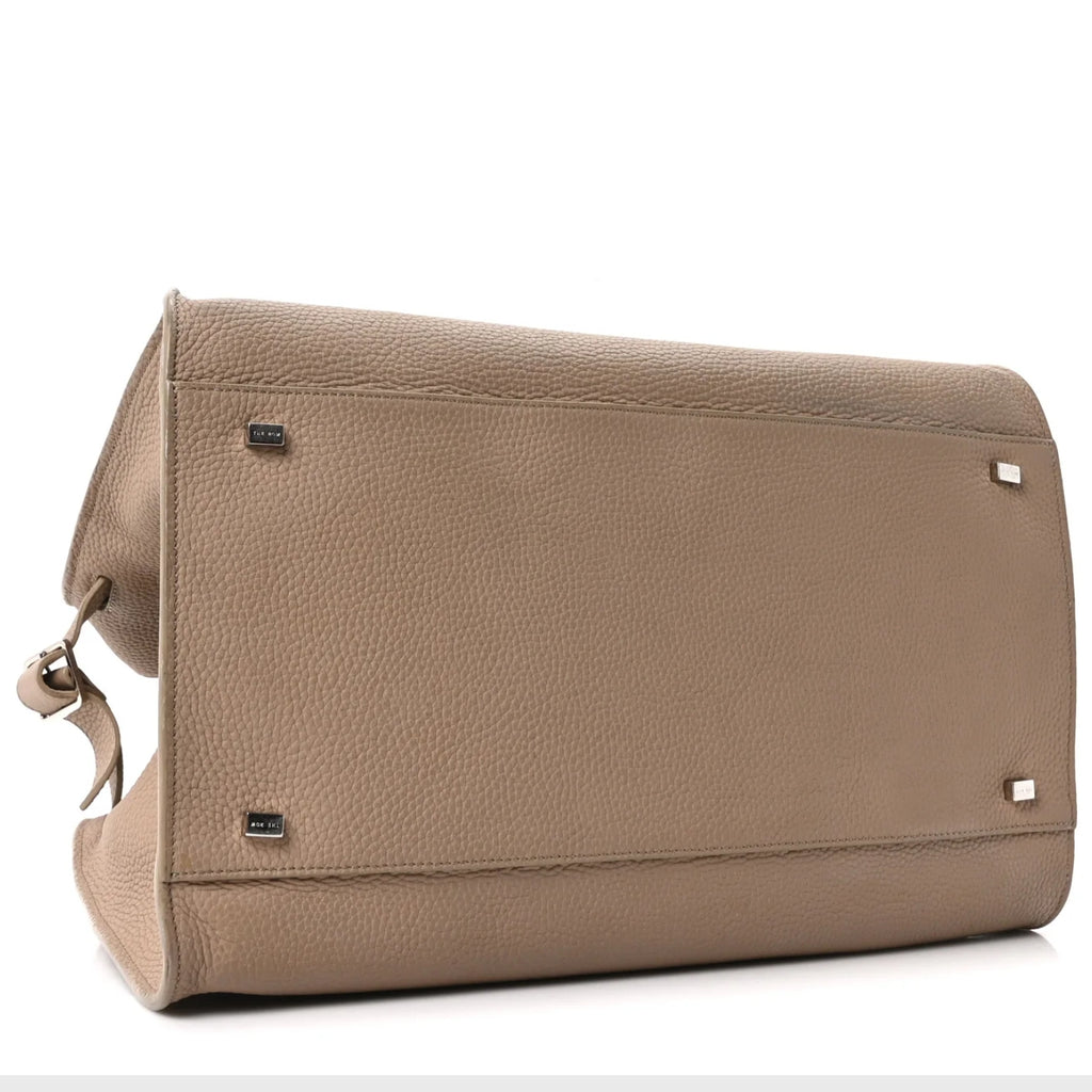 Margaux15 taupe grained leather bag with silver hardware details