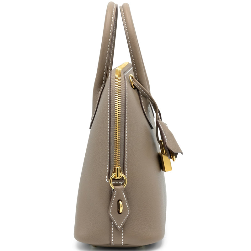 Khaki Grey Dome Purse – Chic Structured Design with Gold Detailing