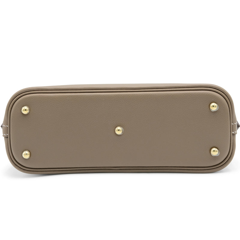 Khaki Grey Dome Purse – Chic Structured Design with Gold Detailing