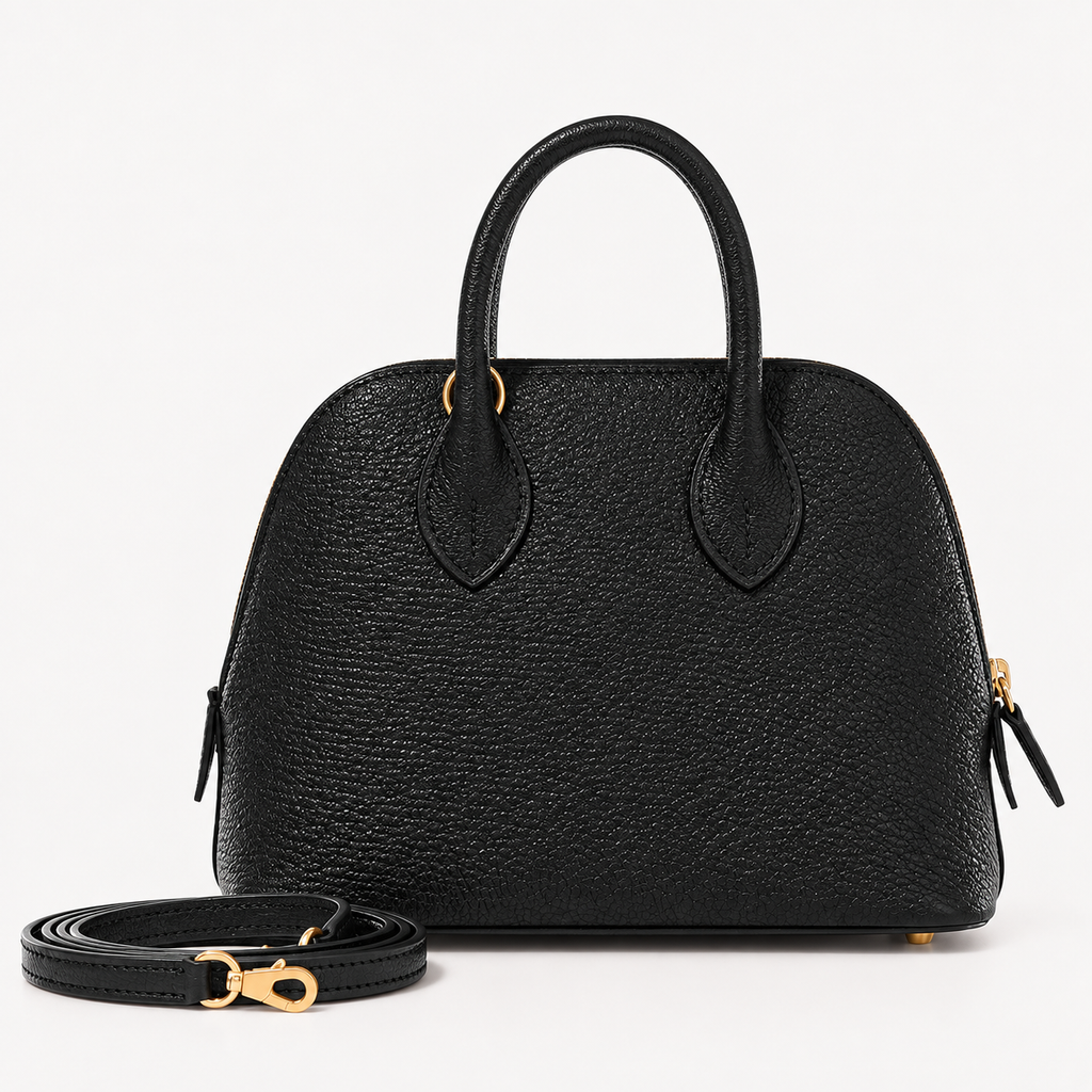 Structured Mini Bag in Black Vegan Leather with Crossbody Strap