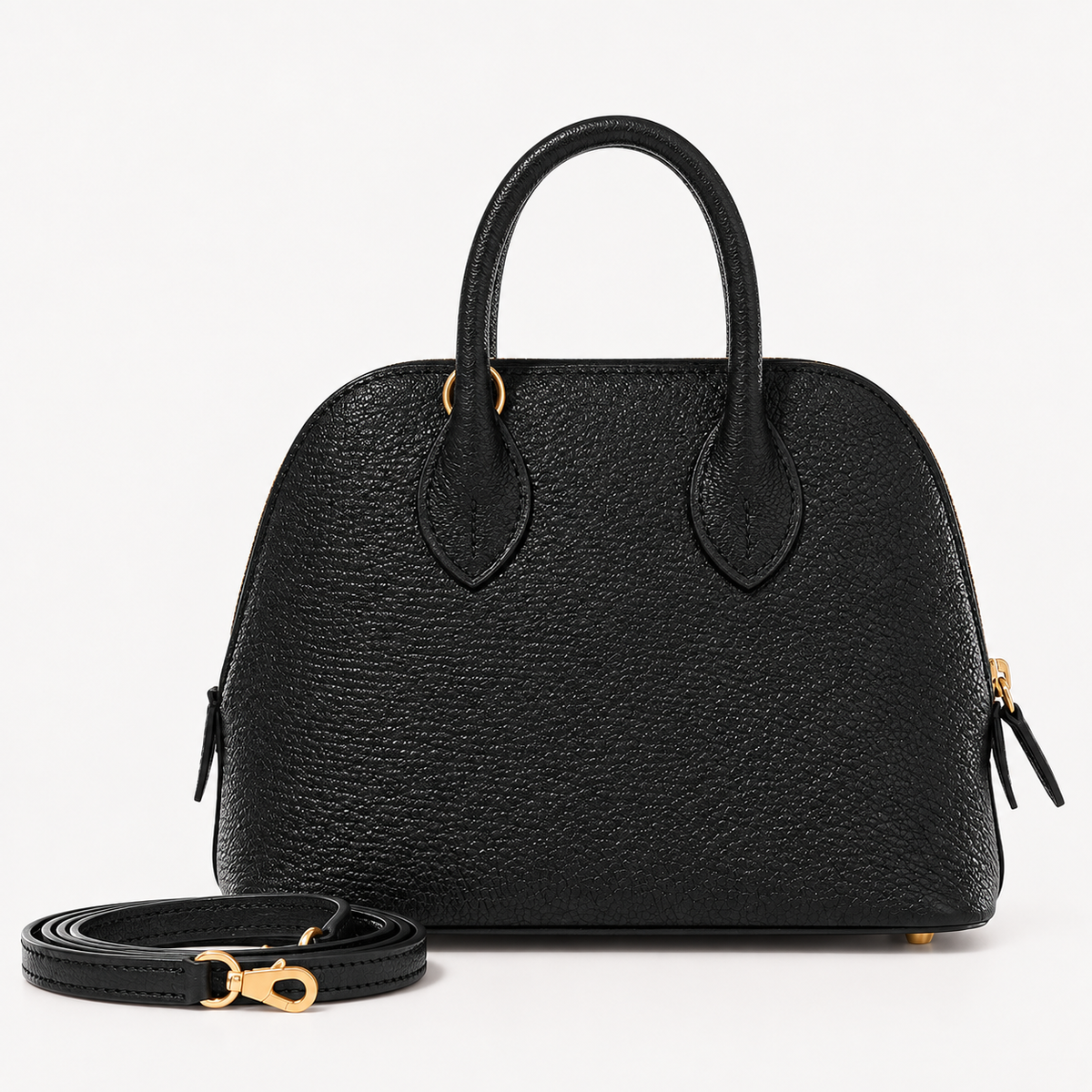 Structured Mini Bag in Black Vegan Leather with Crossbody Strap