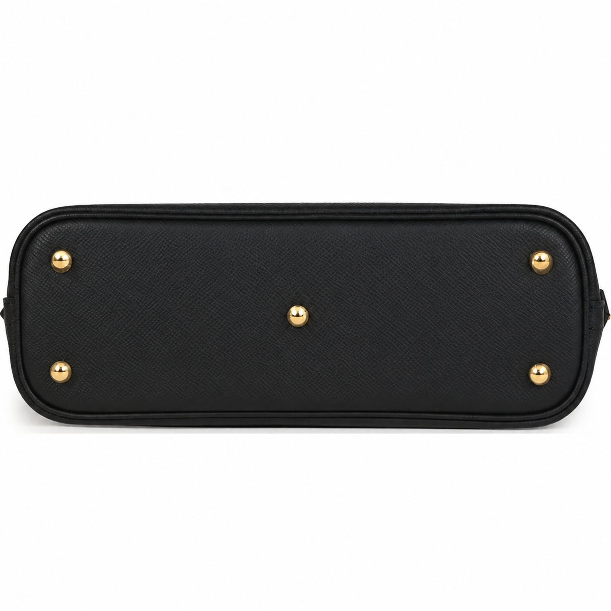 Black Structured Dome Satchel Bag with Gold Hardware and Top Handle