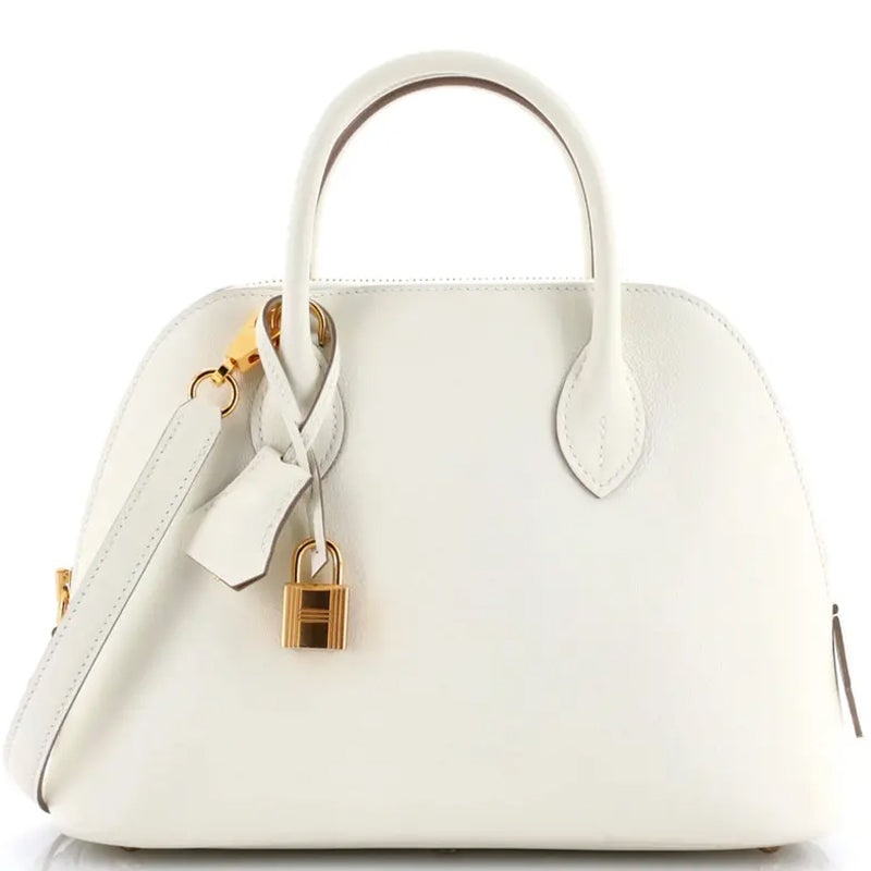 White Vegan Leather Dome Bag with Elegant Gold Zipper