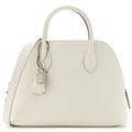 White Vegan Leather Dome Bag with Elegant Silver Zipper