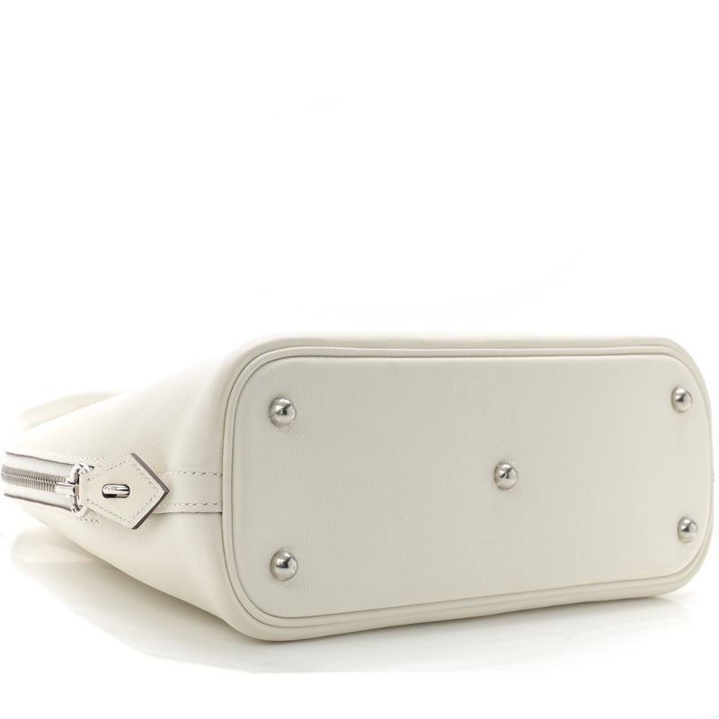 White Vegan Leather Dome Bag with Elegant Silver Zipper