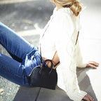 Structured Mini Dome Satchel Bag in Black Vegan Leather with Crossbody Strap