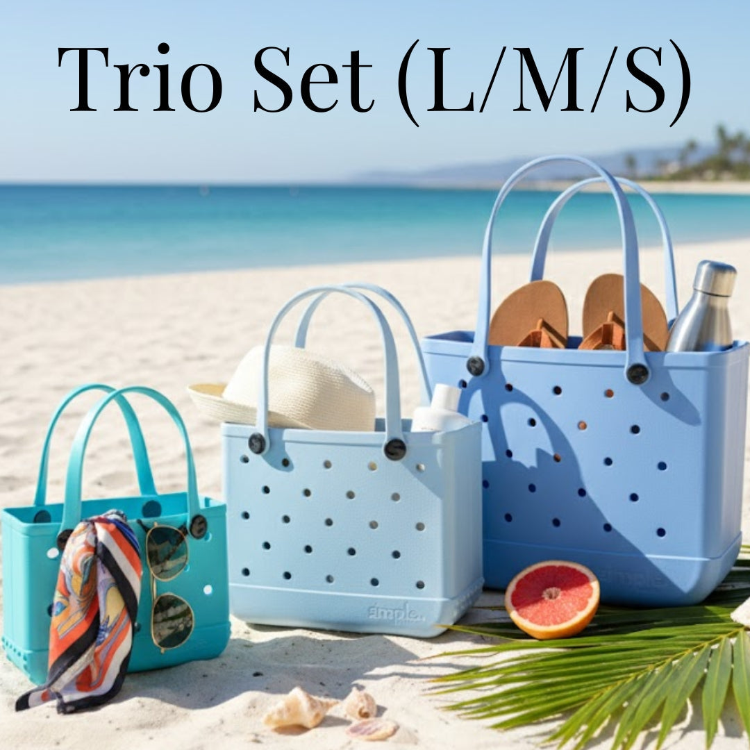 Set of 3 Blue EVA Totes – Large in Carolina, Medium in Blue Skies, Small in TIFF,  wear it everywhere