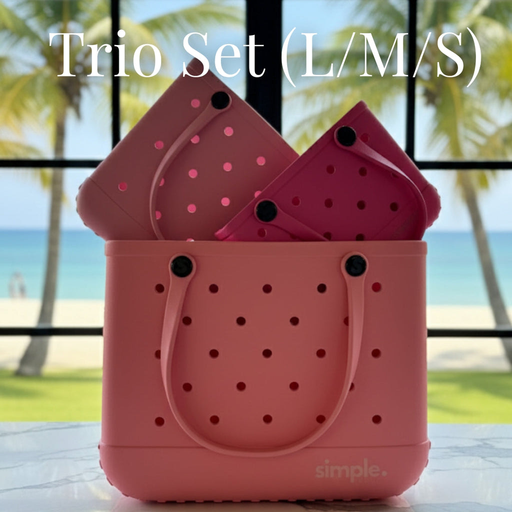 Set of 3 Pink EVA Totes – Large in Pink Lemonade, Medium in Blowing Bubbles, Small in Haute Pink