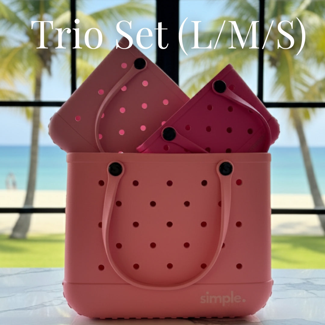 Set of 3 Pink EVA Totes – Large in Pink Lemonade, Medium in Blowing Bubbles, Small in Haute Pink