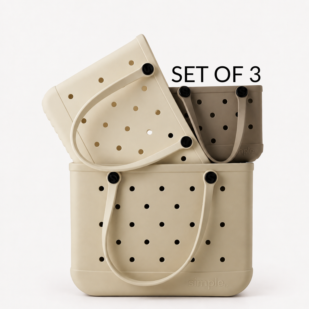 Set of 3 Natural EVA Tote Bags – Large in Mushroom, Medium in Coconut, Small in Drift