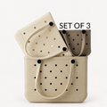 Set of 3 Natural EVA Tote Bags – Large in Mushroom, Medium in Coconut, Small in Drift