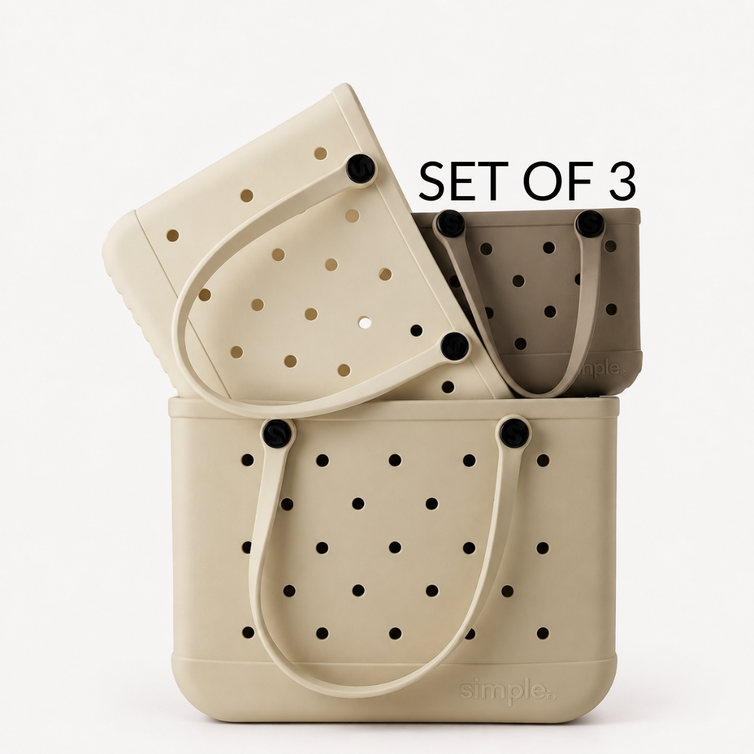 Set of 3 Natural EVA Tote Bags – Large in Mushroom, Medium in Coconut, Small in Drift